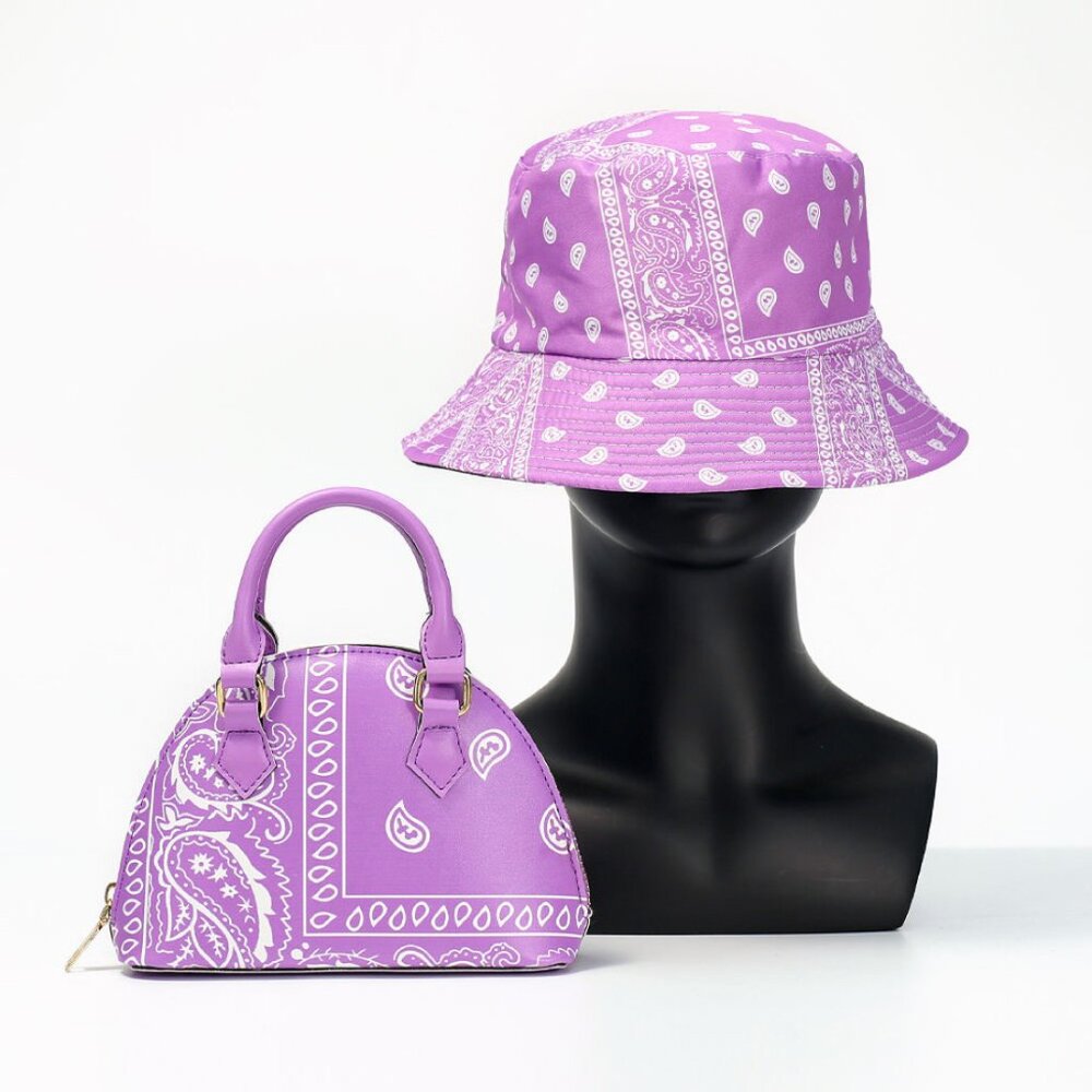 Purple Bandana Print Hat and Bag Set